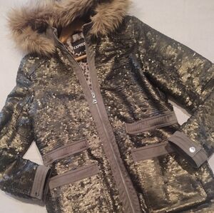 EXPRESS Khaki-Green CARGO-Style Hooded Coat + 🐆Faux Leopard Size: S